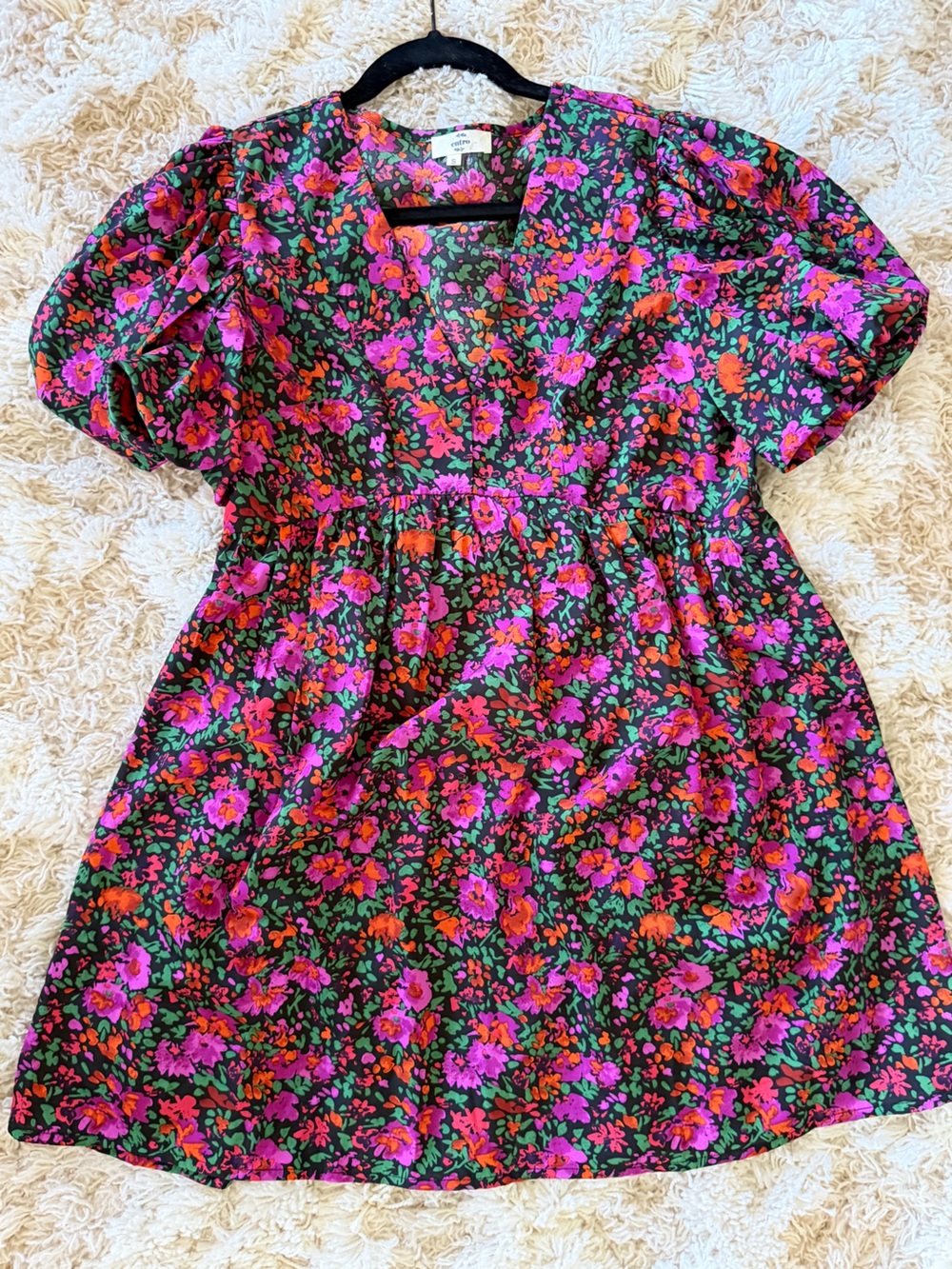 entro Black Mini Dress with Pink & Orange Floral Print